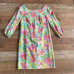 Lilly Pulitzer Little Lilet Cindy Silk Blend Floral Dress V Back Size 4 Pink anG